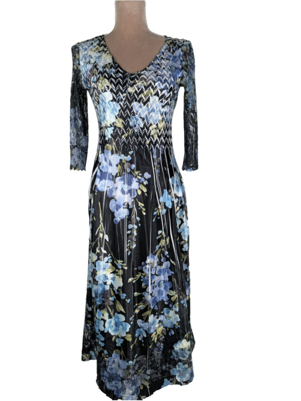 Komarov Crinkle Midi Dress Size Small Floral Dark Romantic Event Wedding